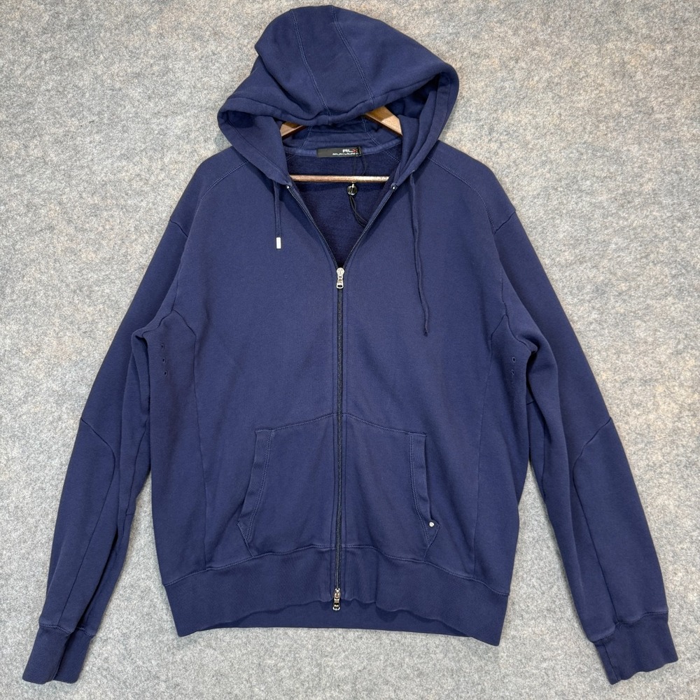 Ralph‎ Lauren RLX Hoodie Sweatshirt Mens XL Full Zip Dark Nav Blue Fleece Pima